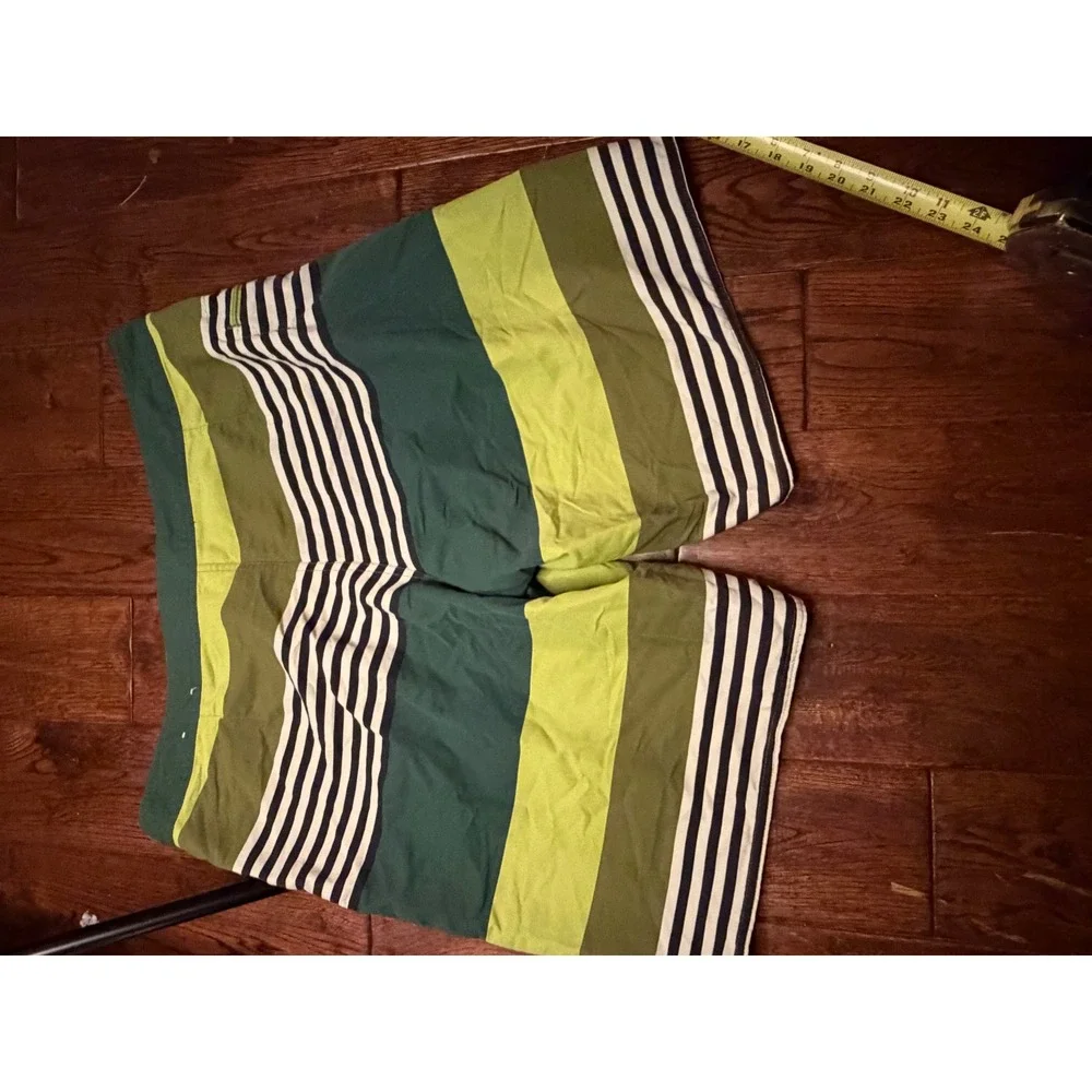 Patagonia Mens Striped Board Shorts Green Navy Blue Swim Trunks Size‎ 38